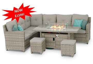 #3033 - 🔥 Havana Luxury Corner Set with Fire Pit Table – Two-Tone Grey Rattan